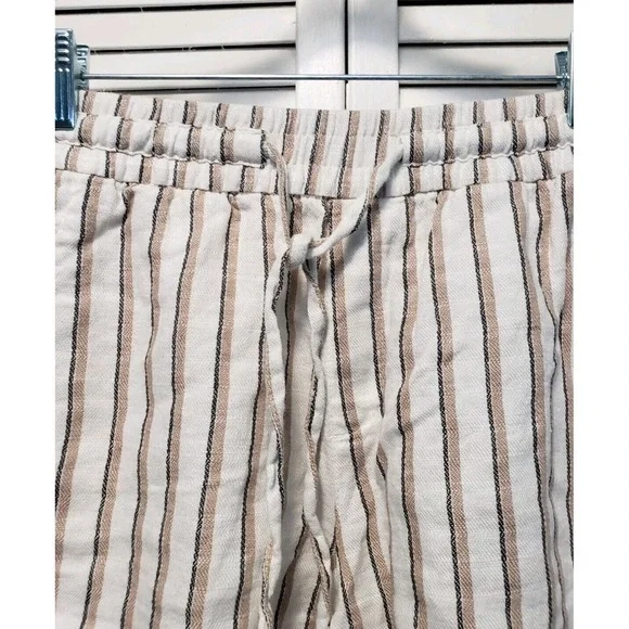 Old Navy Casual Shorts Women's Size XS White Tan Striped Linen Blend Pockets - Picture 3 of 8